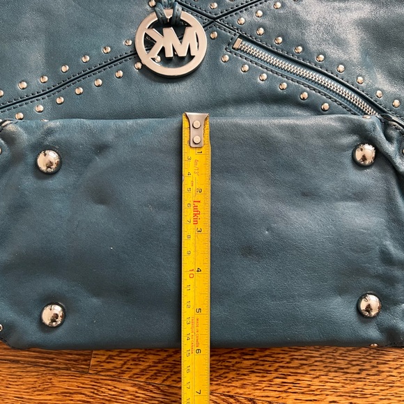 Michael Kors Astor Large Studded Blue Leather Tote Satchel Shoulder Bag Rocker - Picture 6 of 15